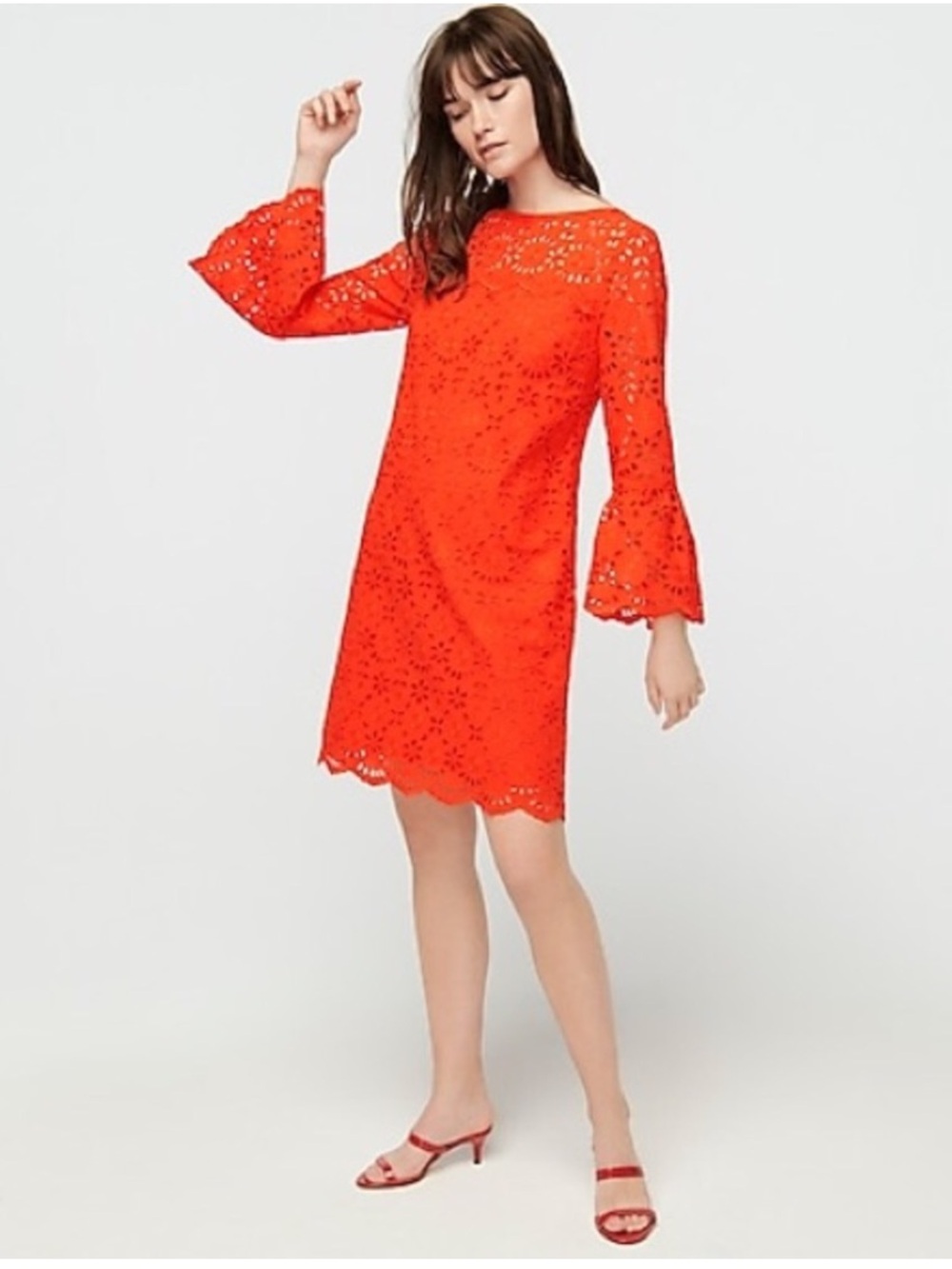 J Crew Orange Eyelet Bell Sleeves Dress (4)